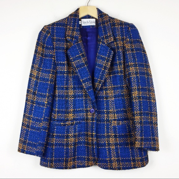 Vintage Diane von Furstenberg blue plaid blazer - Picture 2 of 7
